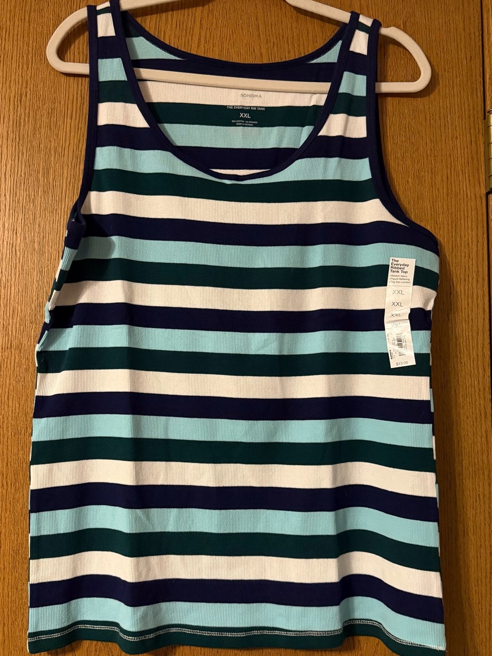 Sonoma Striped Everyday Rib Tank in Navy, Teal & White